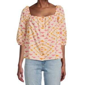 Faherty Byt Sun Road Cali Top Squareneck 3/4 Puff Sleeves Women’s Size Medium